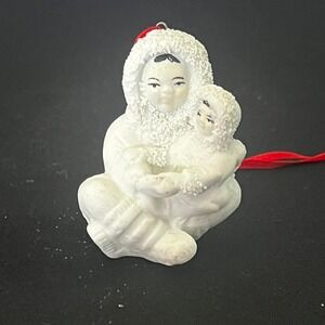 Vintage Arctic Mother & Child Snow Figurine Christmas Ornament Eskimo Style 2.5"